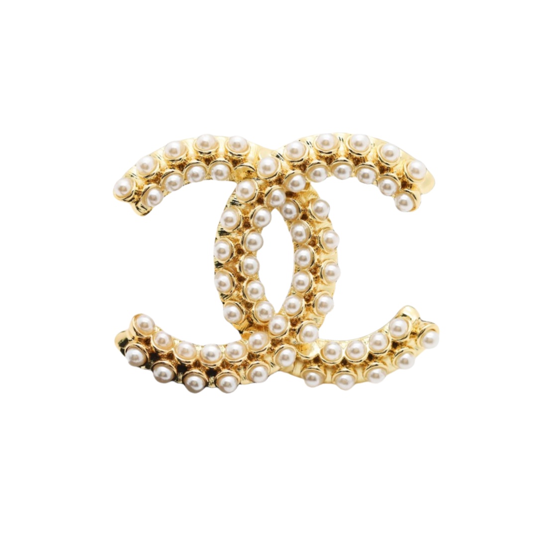 BCB284  Metal and pearl CC logo brooch pin - ccjewelryacc