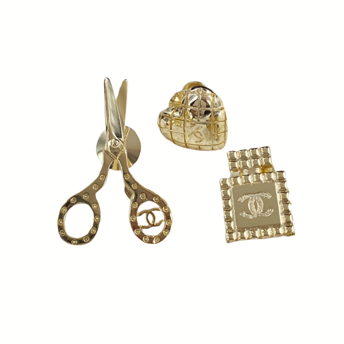 BCB391 CC metal Scissors perfume bottle Cross pattern heart brooch pin set of 3 - ccjewelryacc
