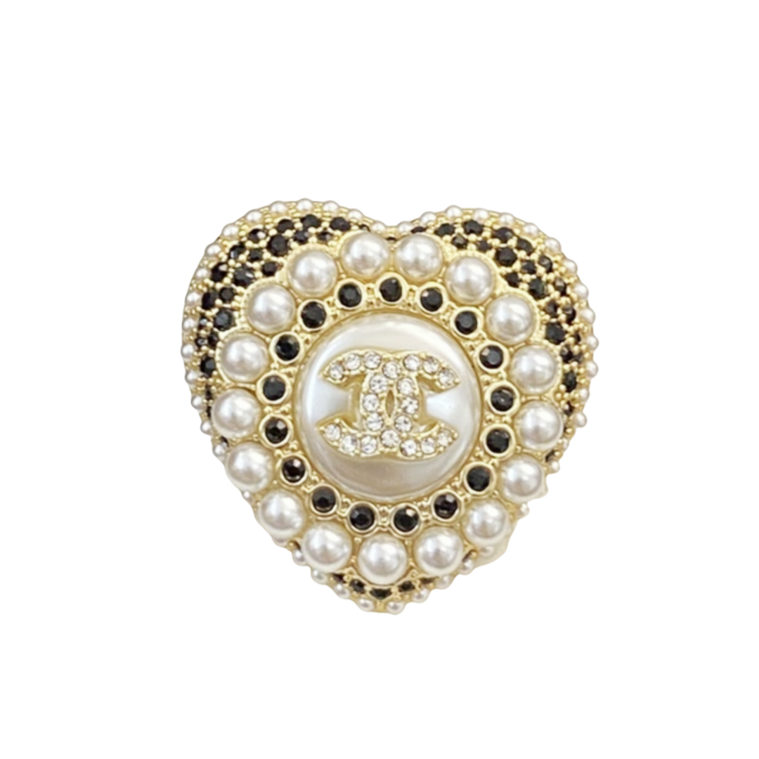 BCB224 22A Pearl crystal Heart CC brooch pin - ccjewelryacc