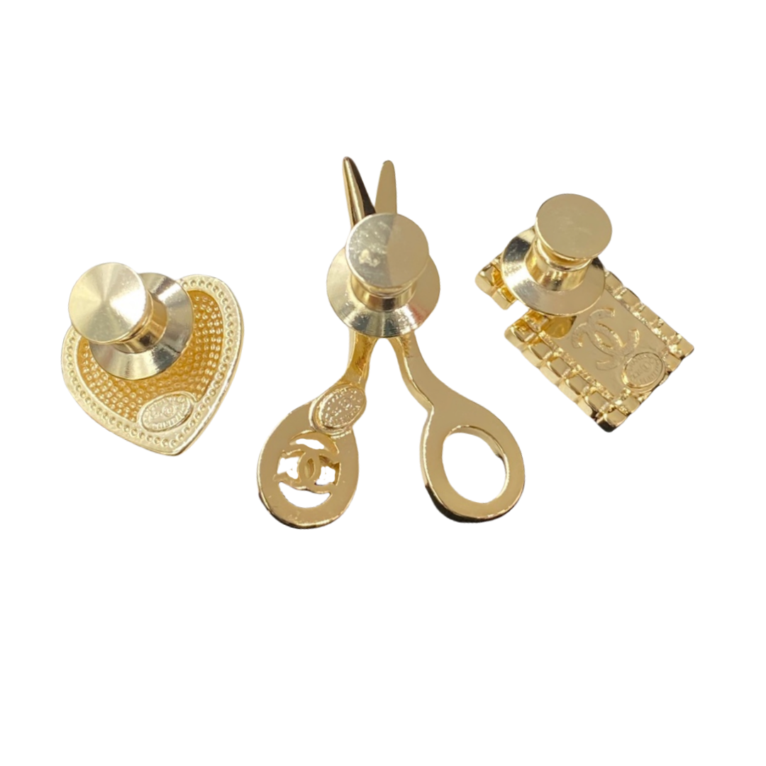 BCB391 CC metal Scissors perfume bottle Cross pattern heart brooch pin set of 3 - ccjewelryacc
