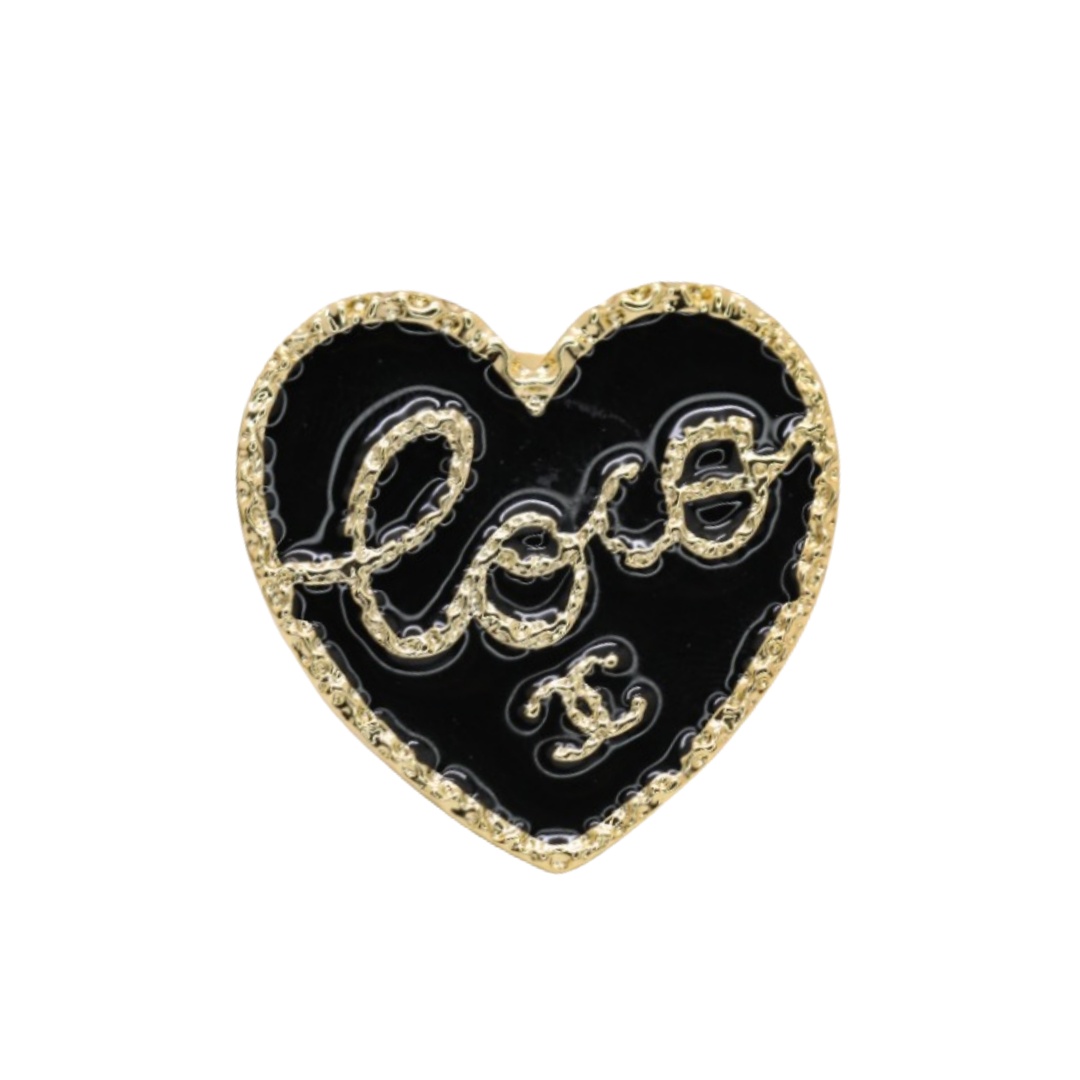 BCB299 Coco Black enamel heart / Four Leaf Clover brooch Pin - ccjewelryacc