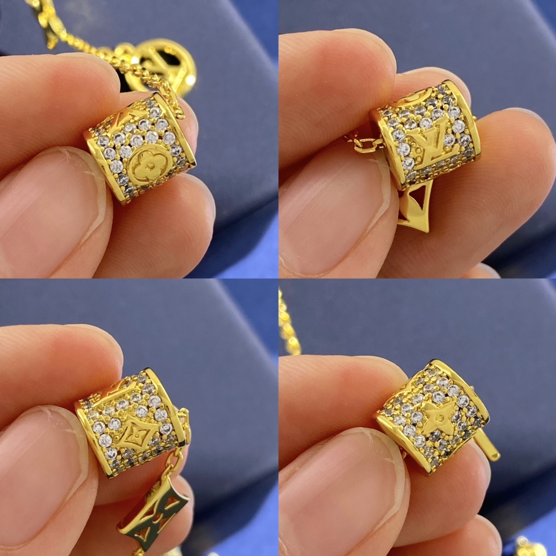 LVN035 VL Monogram Lucky Bead charms necklace - ccjewelryacc