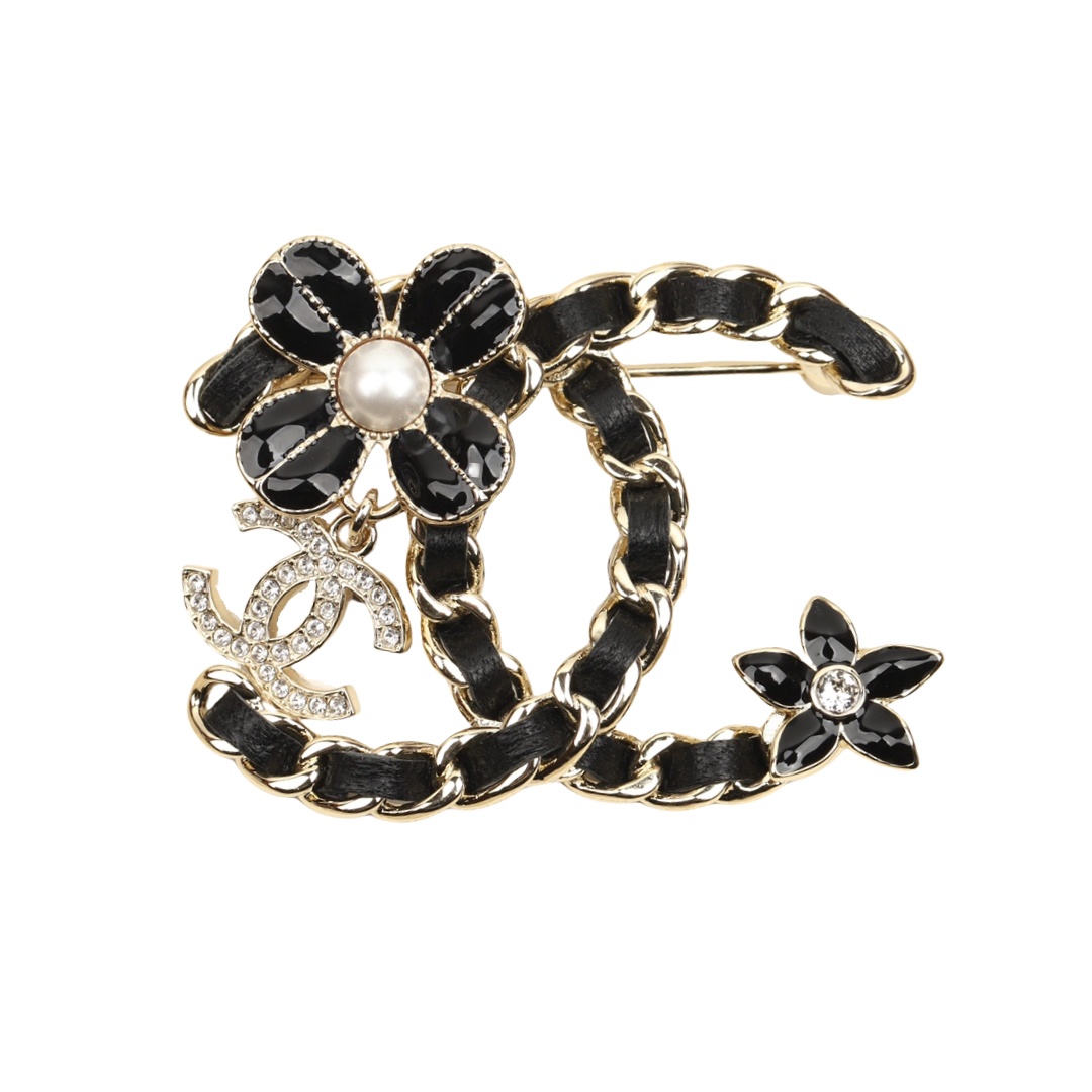 BCB216 Metal leather with flower CC Logo brooch pin - ccfashionjewelry