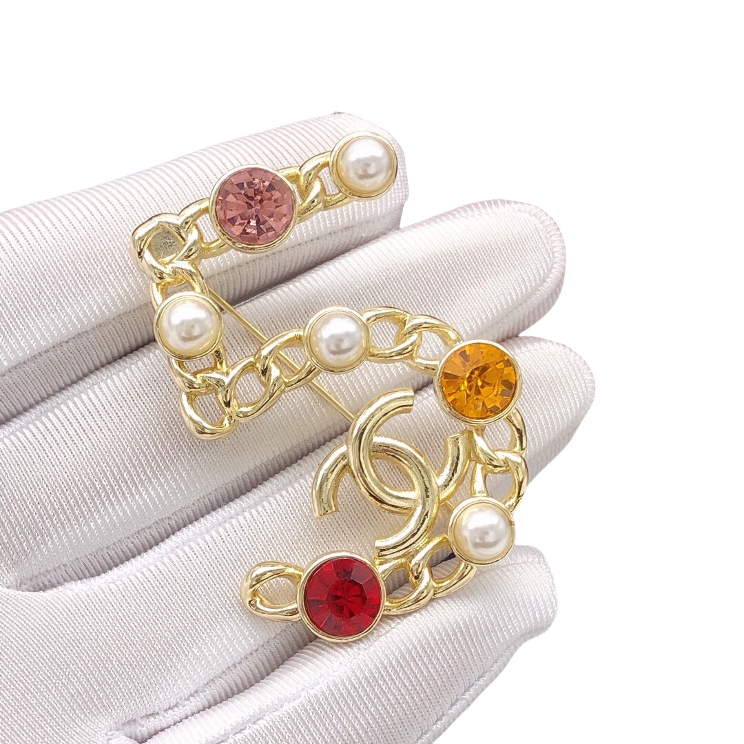 BCB405 Multicolor rhinestone and pearl No 5 brooch pin - ccfashionjewelry