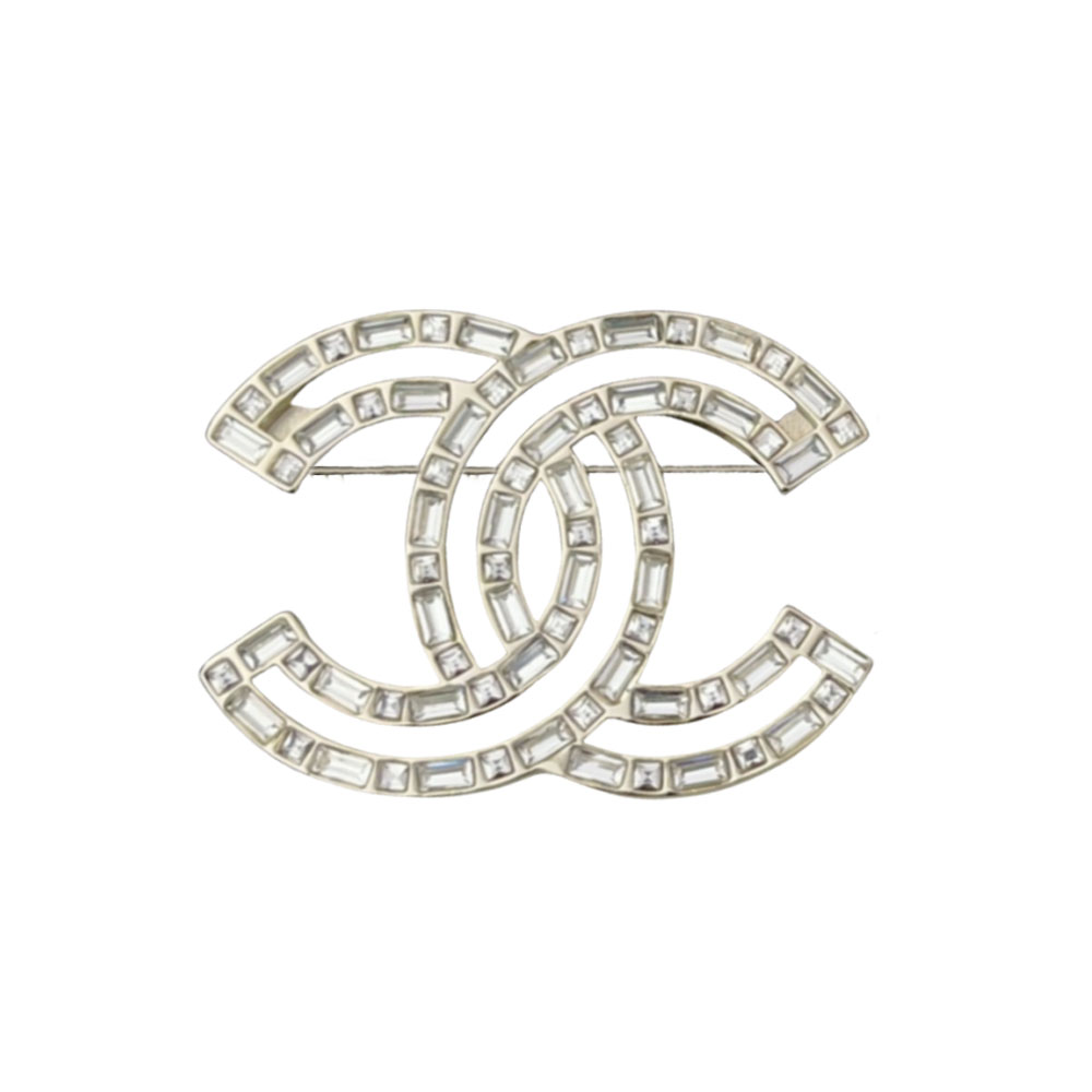 BCB109 Square rhinestone hollowed-out CC logo brooch - ccjewelryacc