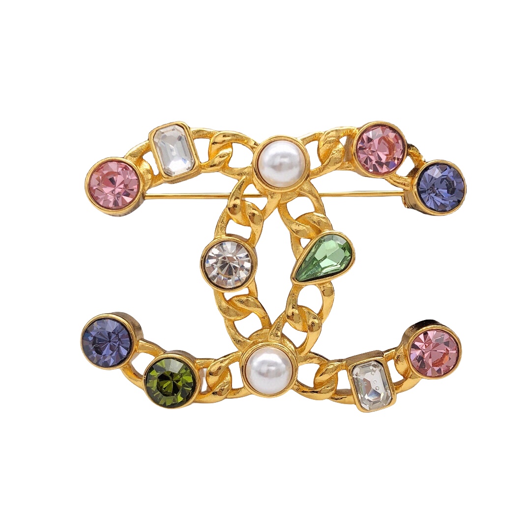 BCB345 Colourful diamond CC Logo brooch pin - ccjewelryacc