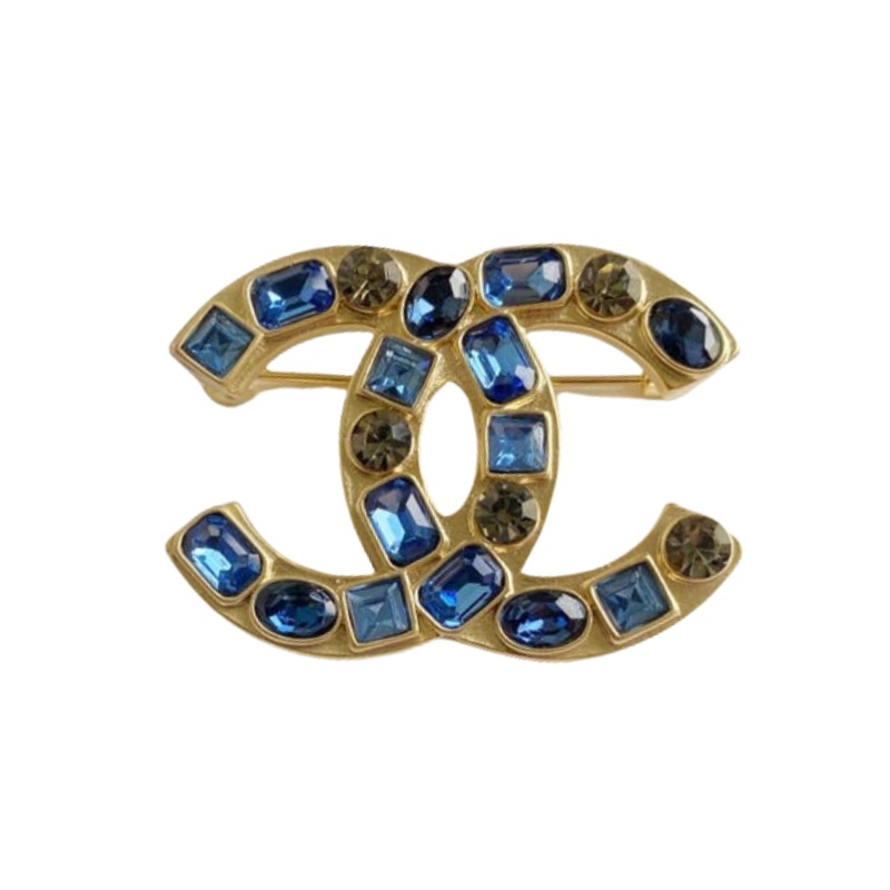 BCB331 Blue square glass beads CC logo brooch pin - ccjewelryacc