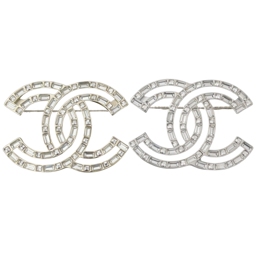 BCB109 Square rhinestone hollowed-out CC logo brooch - ccjewelryacc