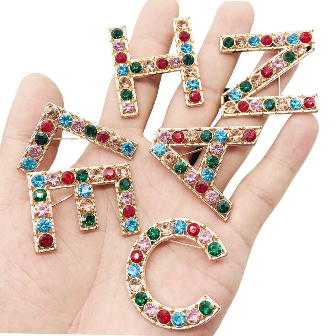 BCB364 colorful rhinestone C H A N E L Letter brooch - ccfashionjewelry