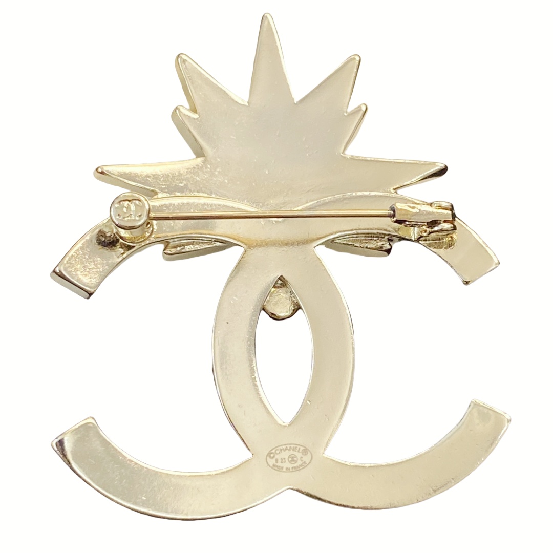 BCB421 23C rainbow / Green gemstone crystal cc logo brooch pin - ccjewelryacc