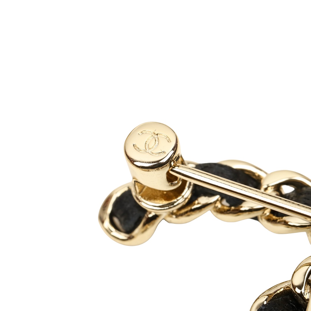 BCB216  Metal leather with flower CC Logo brooch pin - ccjewelryacc