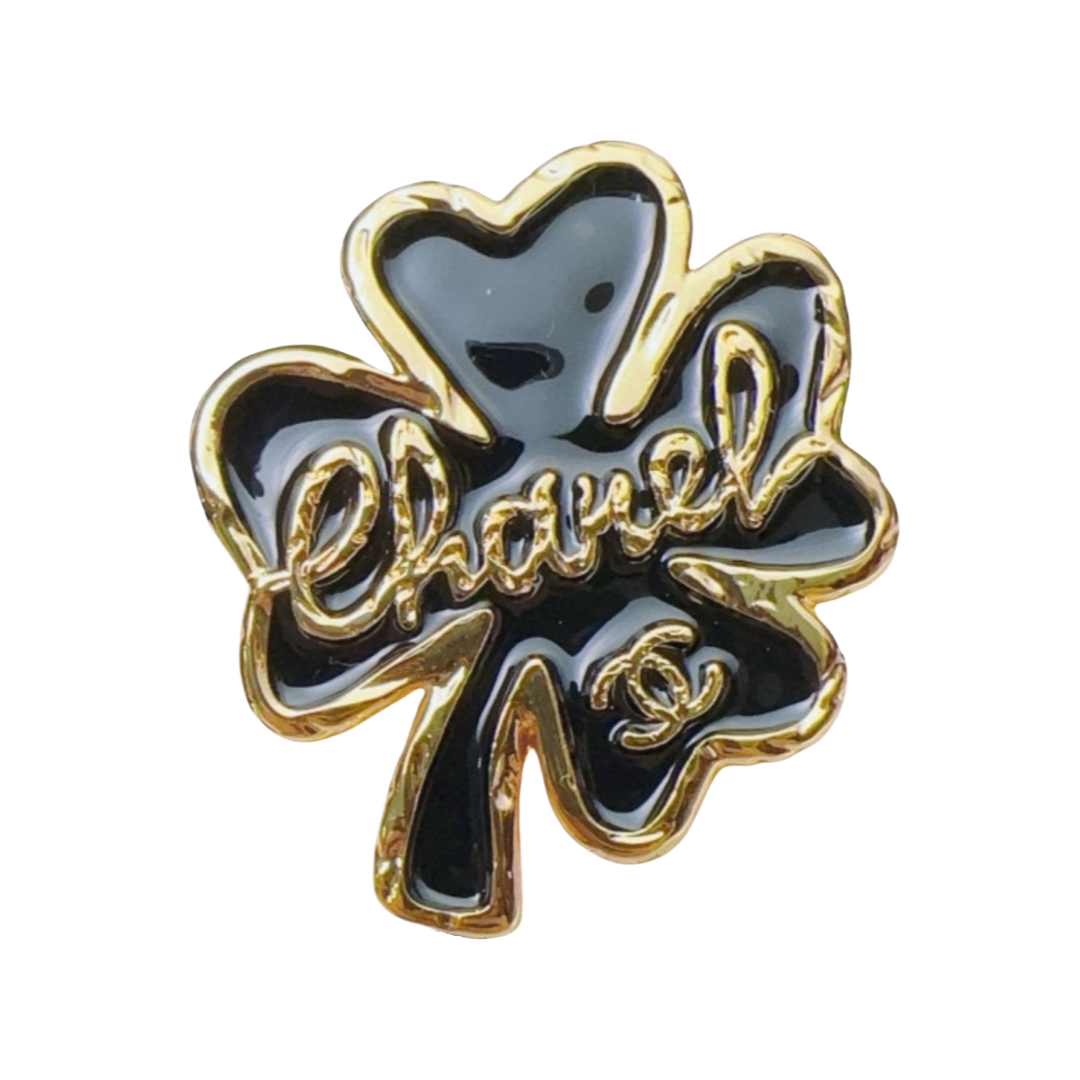 BCB299 Coco Black enamel heart / Four Leaf Clover brooch Pin - ccfashionjewelry