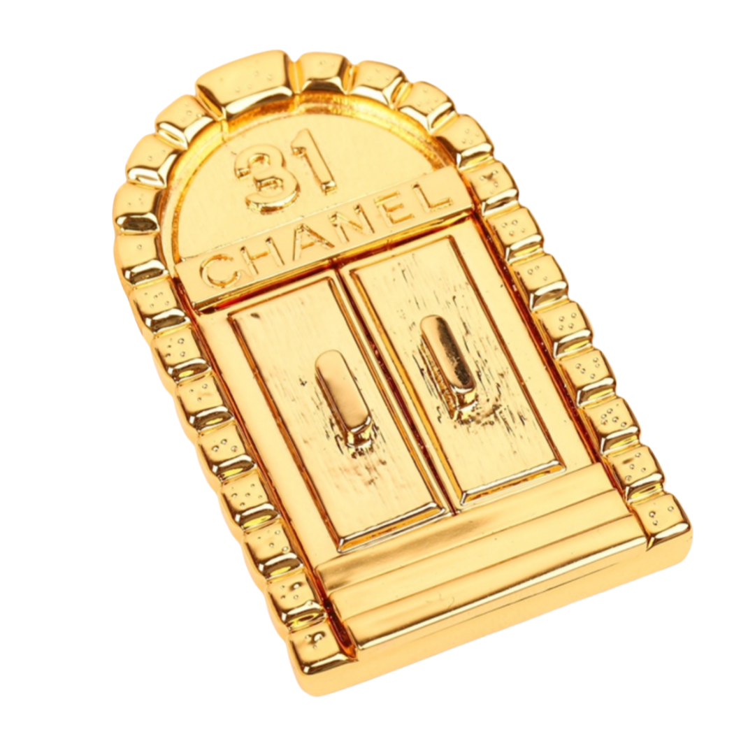 BCB300 Vintage Metal 31 Rue Cambon Door Brooch Gold - ccfashionjewelry