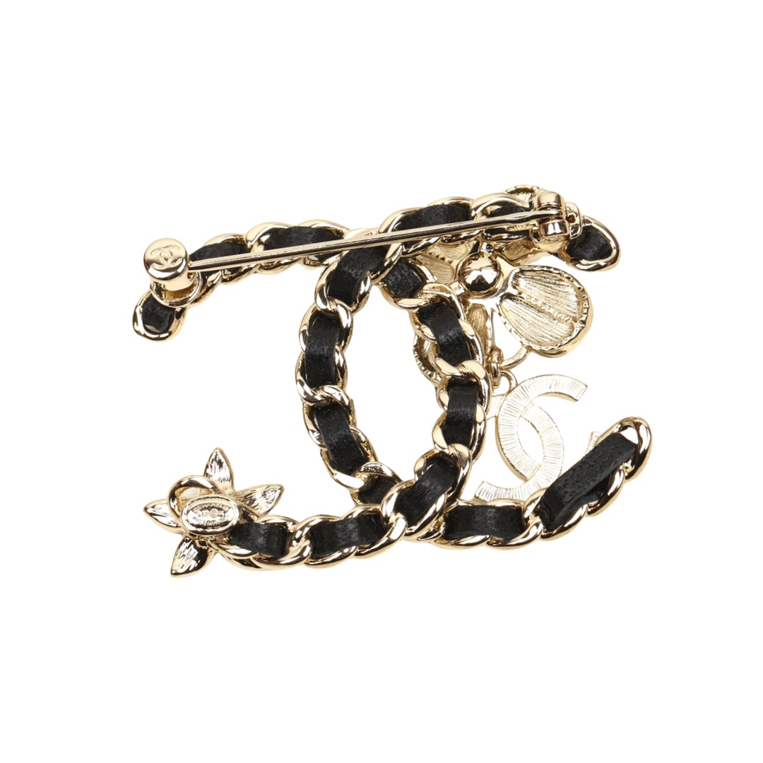 BCB216  Metal leather with flower CC Logo brooch pin - ccjewelryacc