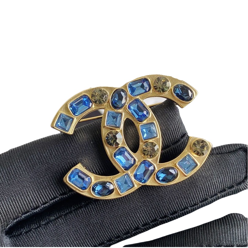 BCB331 Blue square glass beads CC logo brooch pin - ccjewelryacc