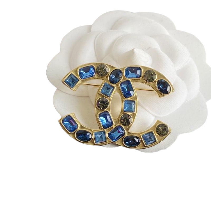 BCB331 Blue square glass beads CC logo brooch pin - ccjewelryacc