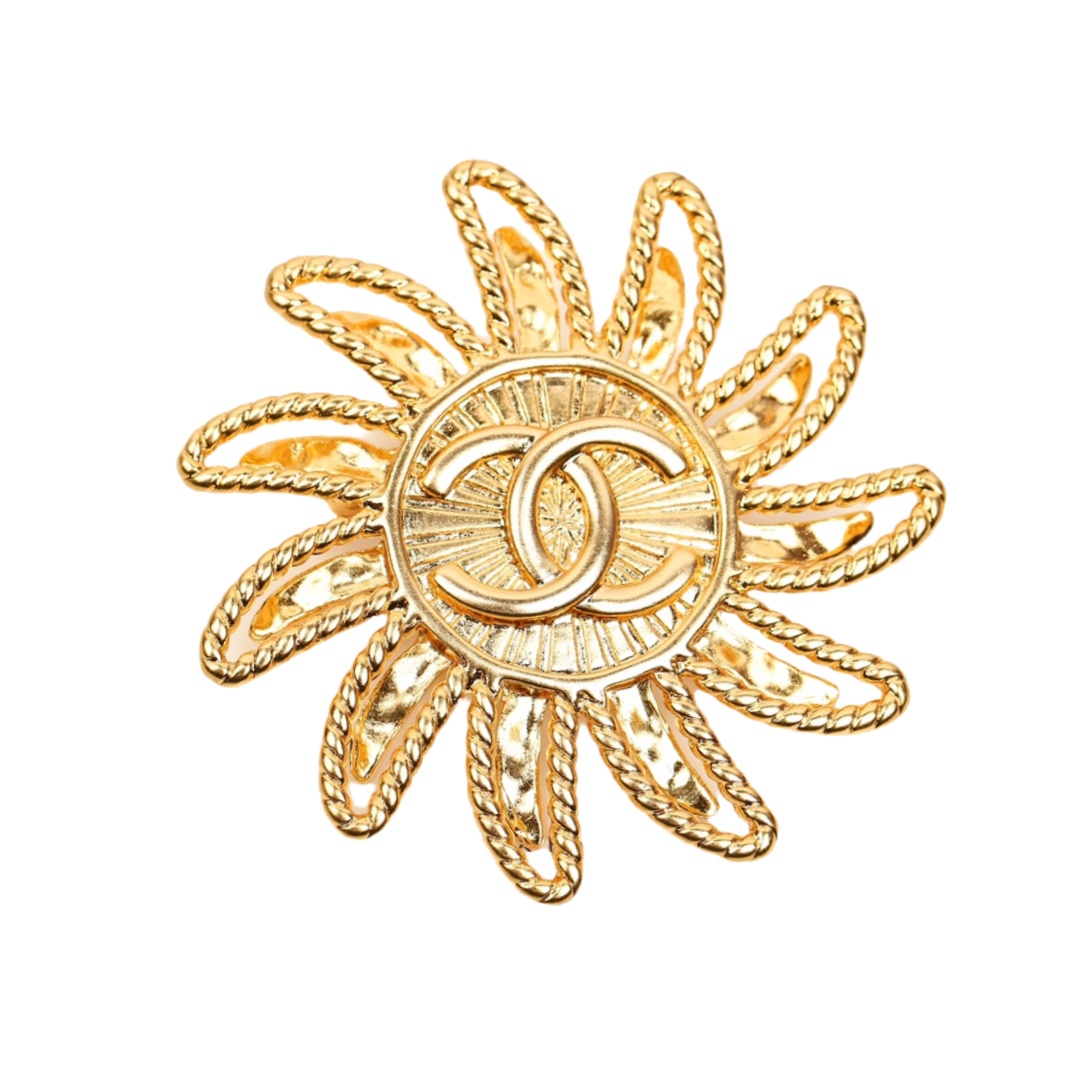 BCB104 Vintage metal Gold sun with CC logo brooch - ccjewelryacc