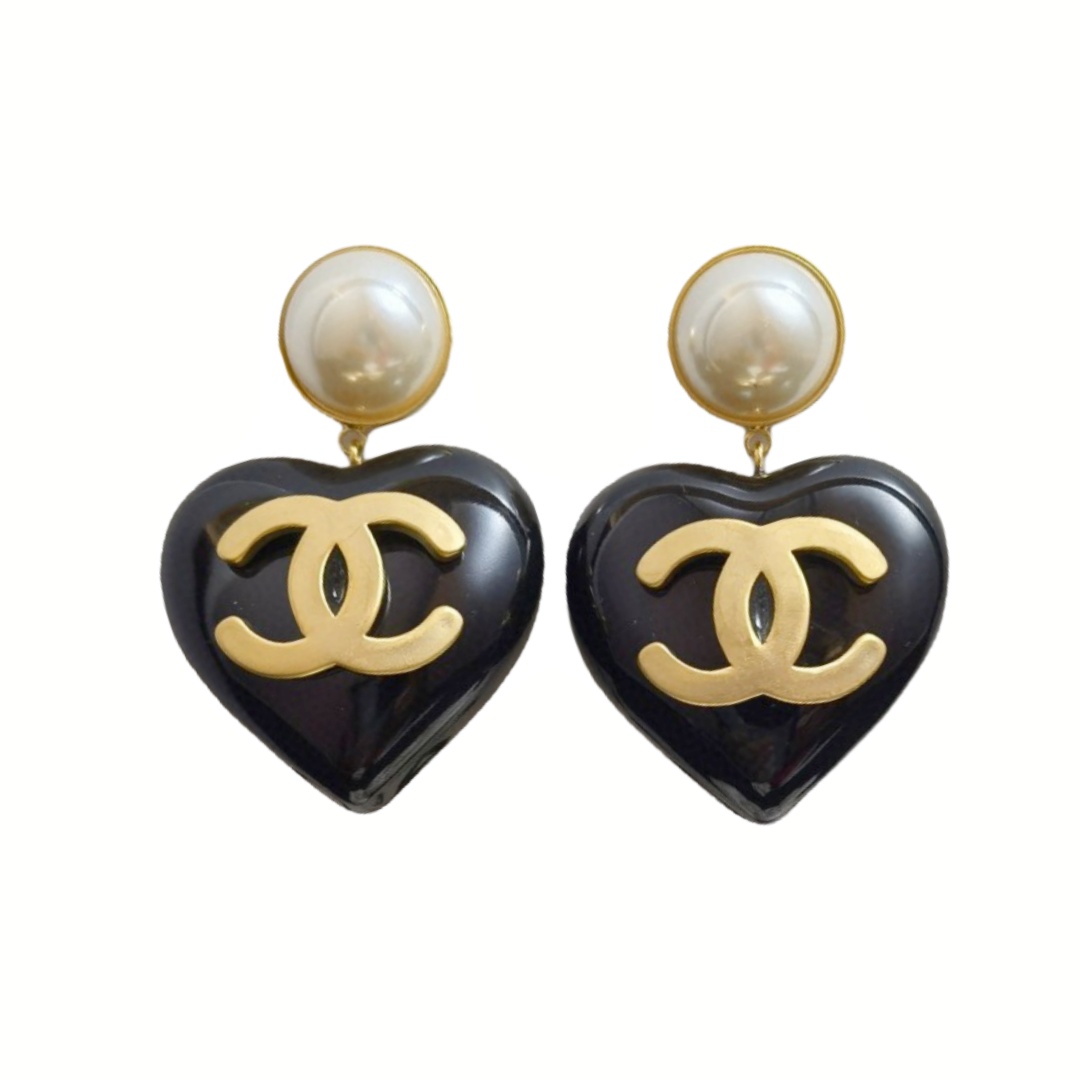 CCE201 CC pearl and black heart drop earring - ccjewelryacc