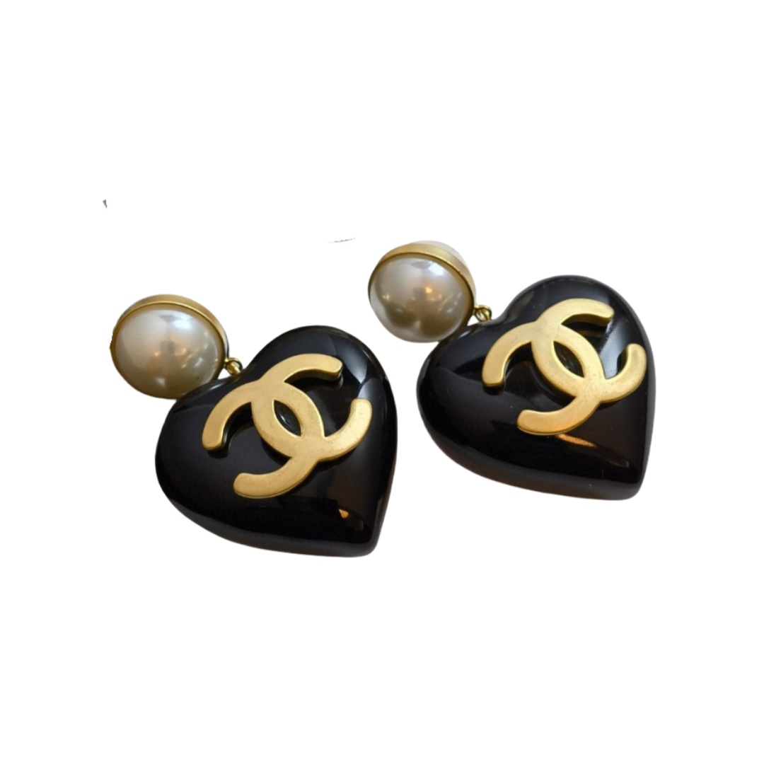 CCE201 CC pearl and black heart drop earring - ccjewelryacc