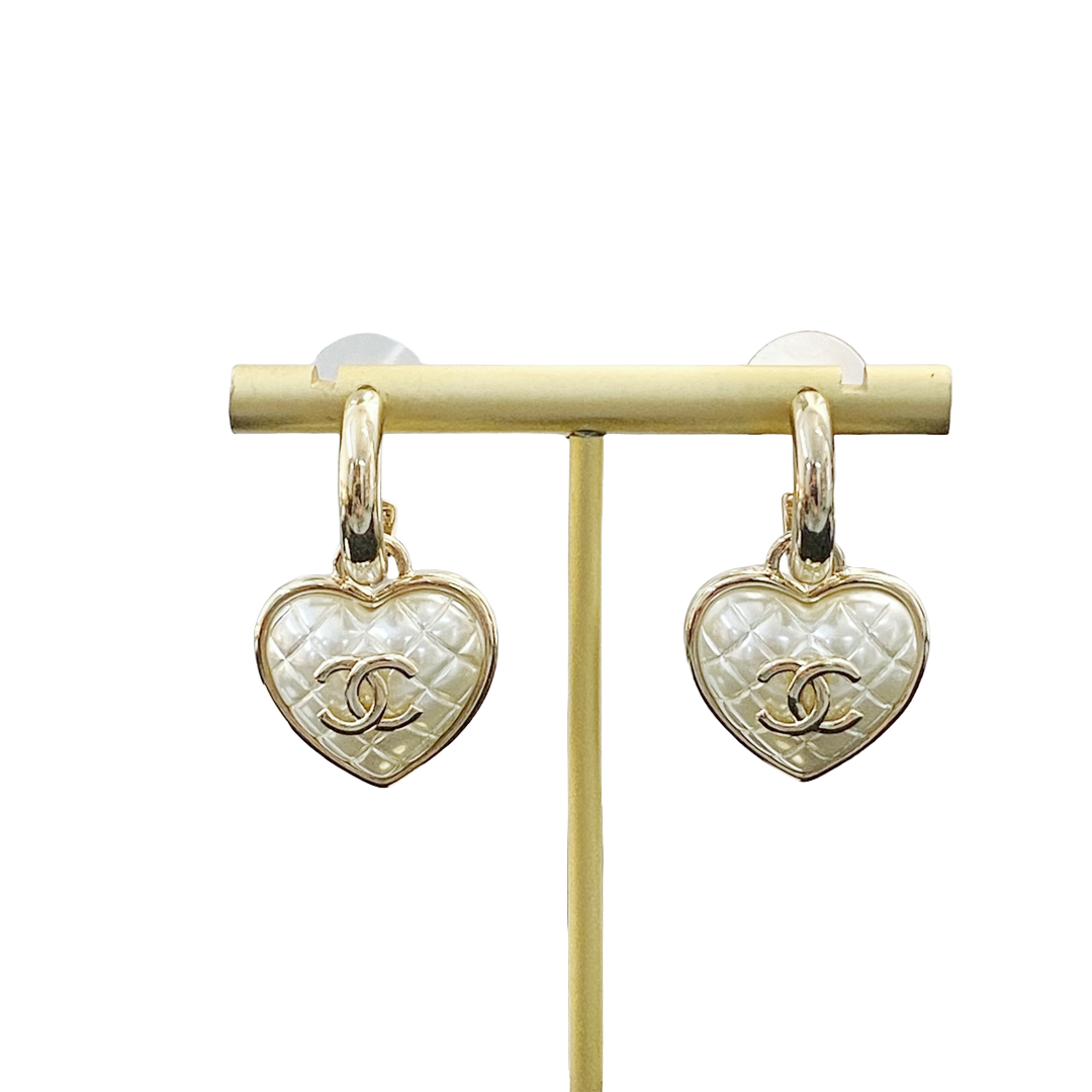 CCE729 Ling plaid  Heart cc logo drop Earring For Women - ccjewelryacc
