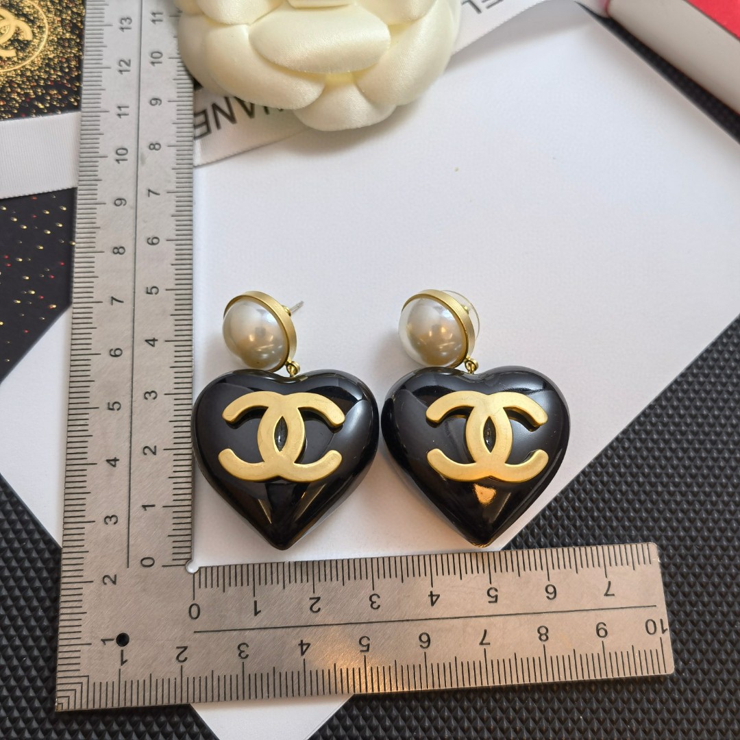CCE201 Chanel CC pearl and black heart drop earring and necklace - ccjewelryacc