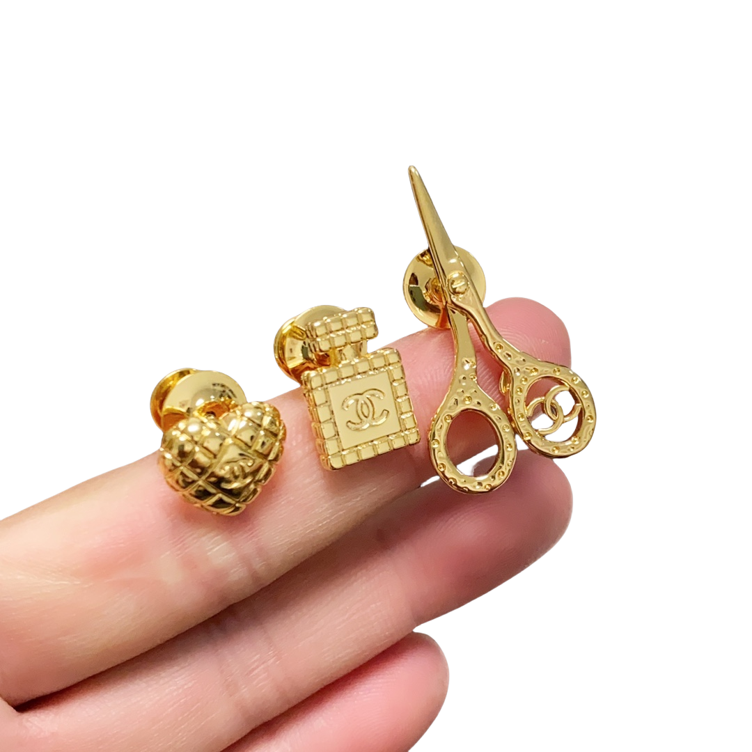 BCB391 CC metal Scissors perfume bottle Cross pattern heart brooch pin set of 3 - ccjewelryacc