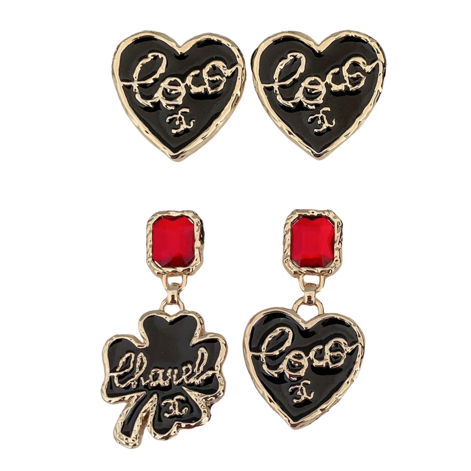 CCE584 24P Black heart Clover CC Drop earring earring - ccjewelryacc