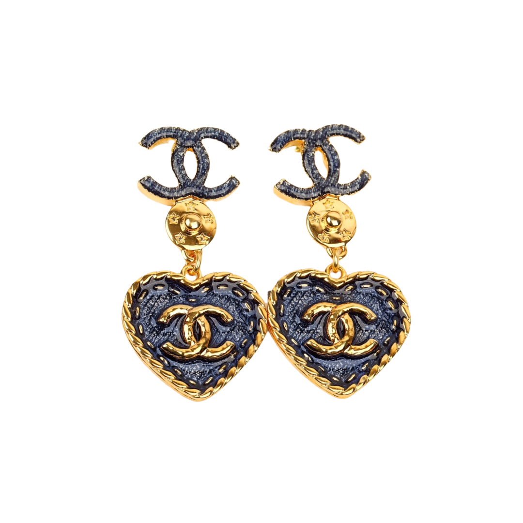 CCE585 Denim Blue Color 24P Heart shaped with CC logo earrings - ccjewelryacc