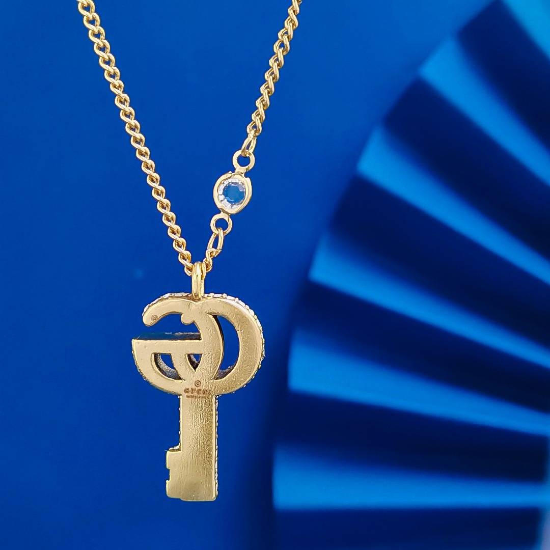 GGN001 Double G key necklace with crystals - ccjewelryacc