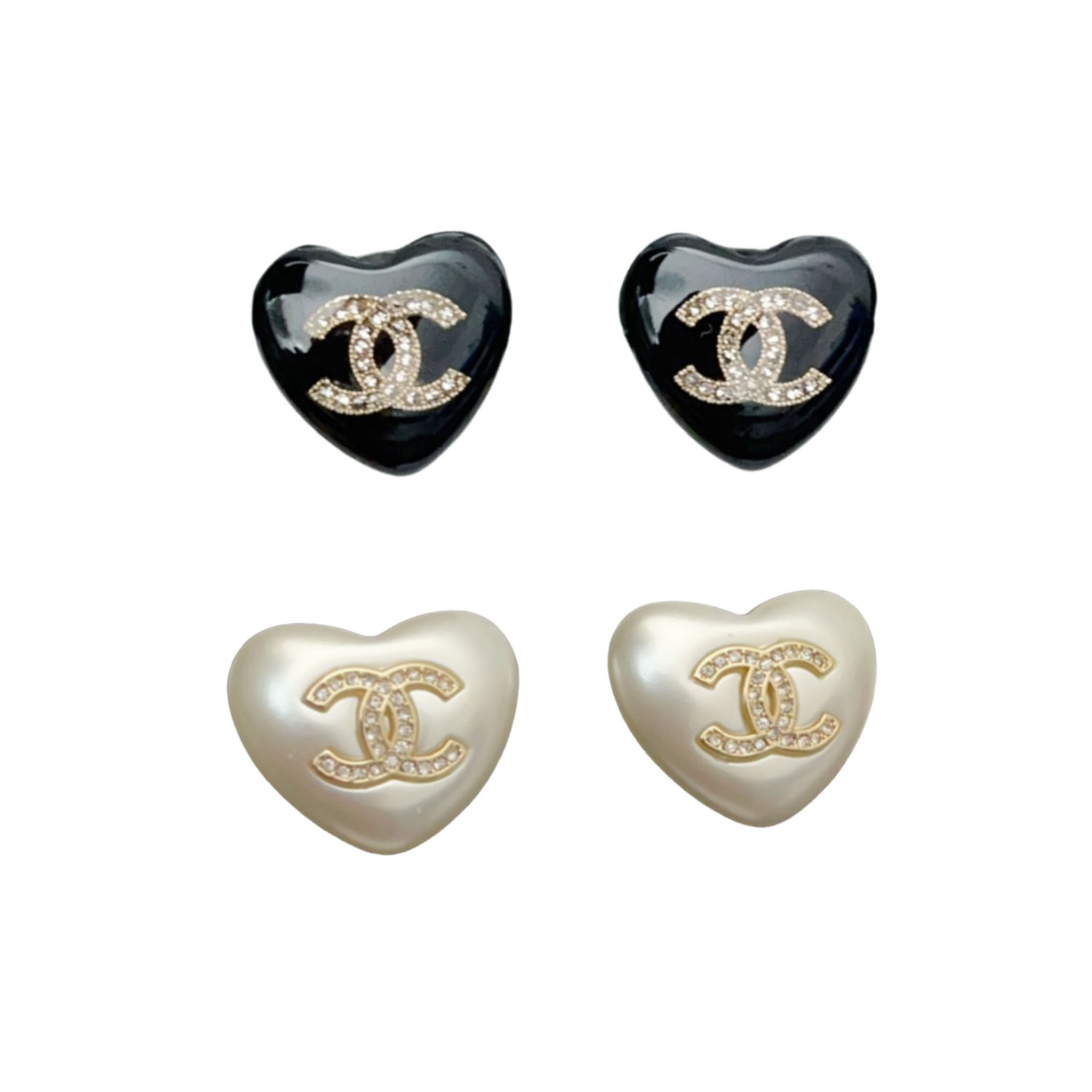 CCE809 Mini Black /white acrylic Heart with crystal cc logo stud earrings - ccjewelryacc