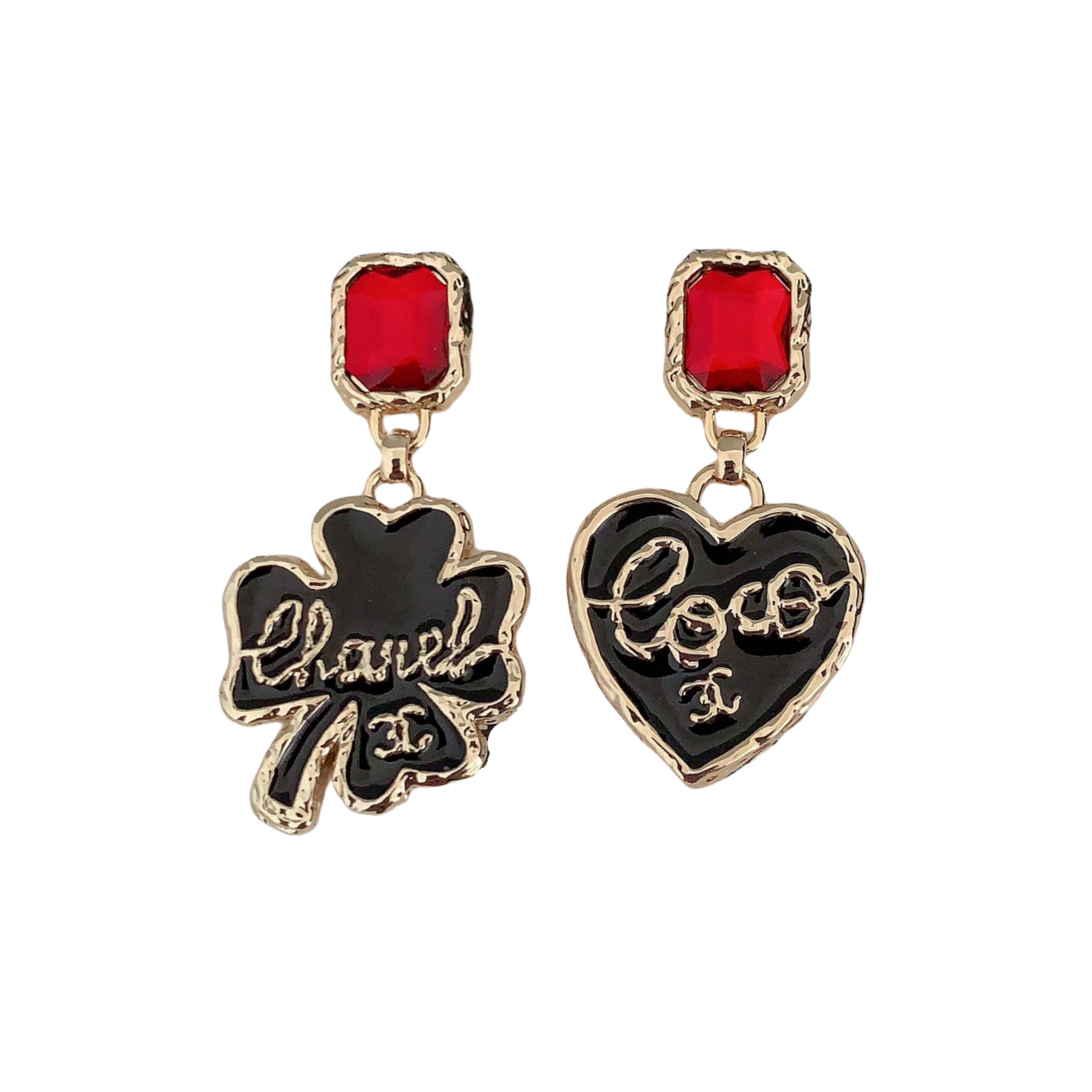CCE584 24P Black heart Clover CC Drop earring earring - ccjewelryacc