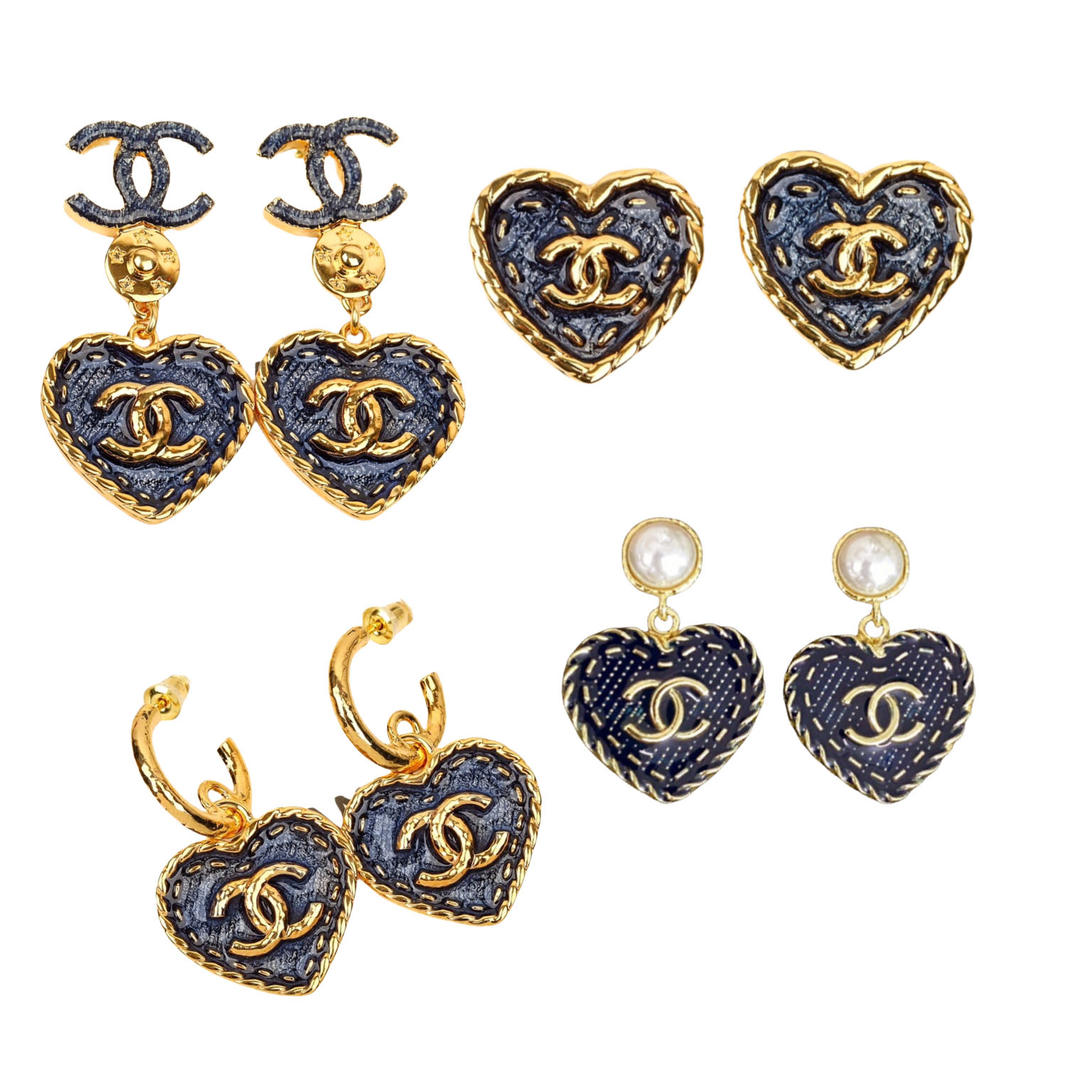 CCE585 Denim Blue Color 24P Heart shaped with CC logo earrings - ccjewelryacc
