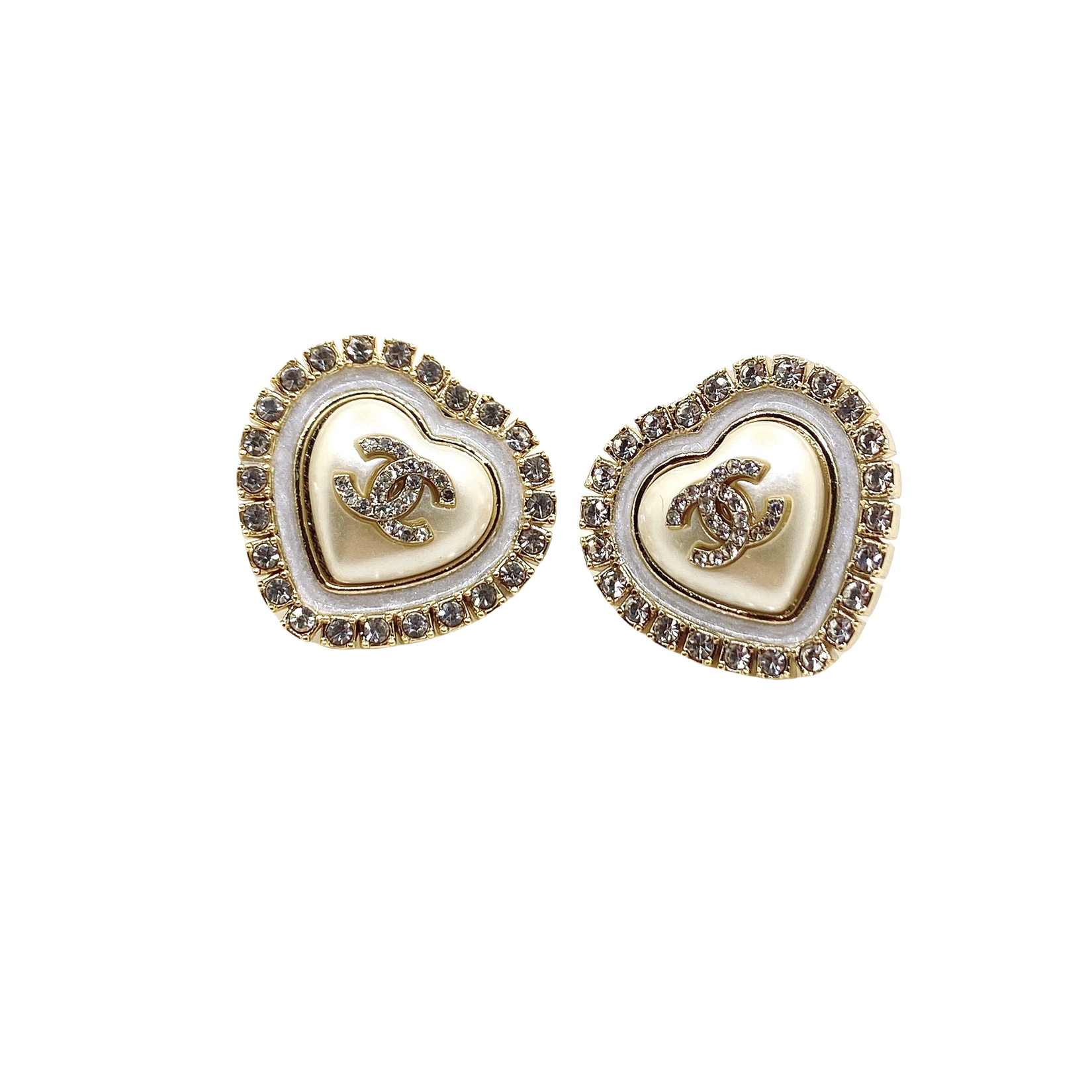 CCE824 24A Mother of pearl with Swarovski crystal heart stud earrings - ccjewelryacc