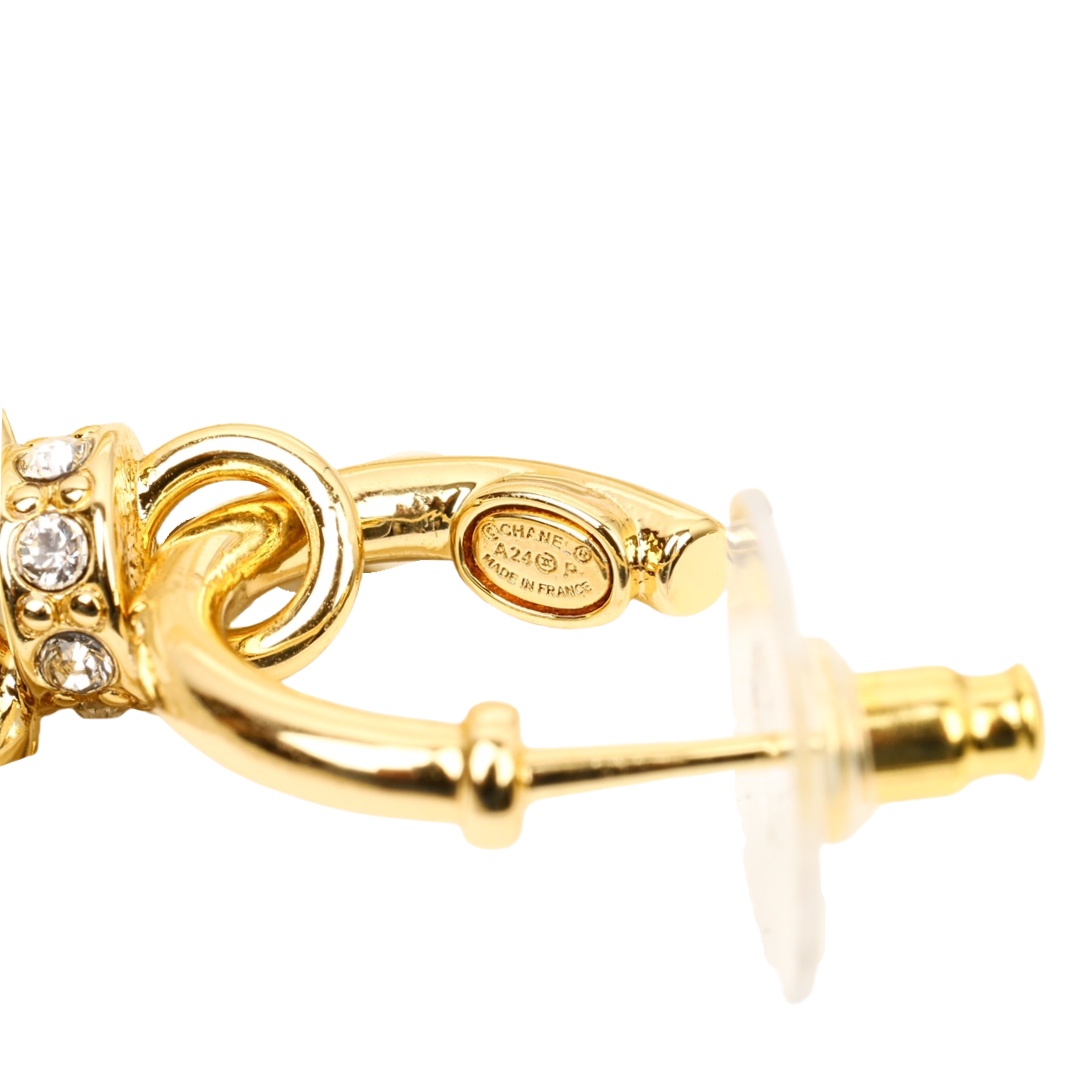 CCE487 Chanel 24P gold heart earring with cc logo - ccjewelryacc