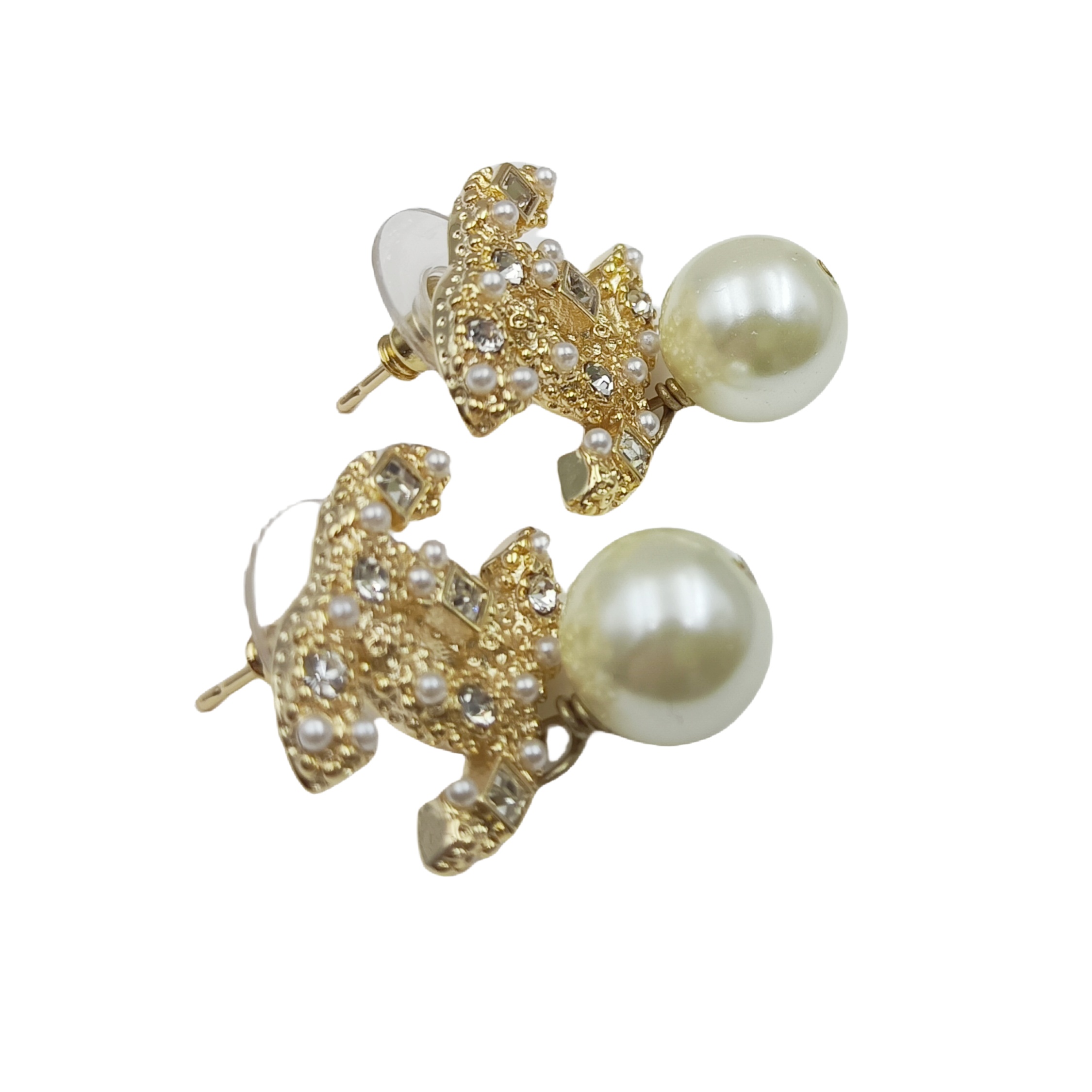 CCE116 Pearl and crystal CC Logo earring - ccjewelryacc