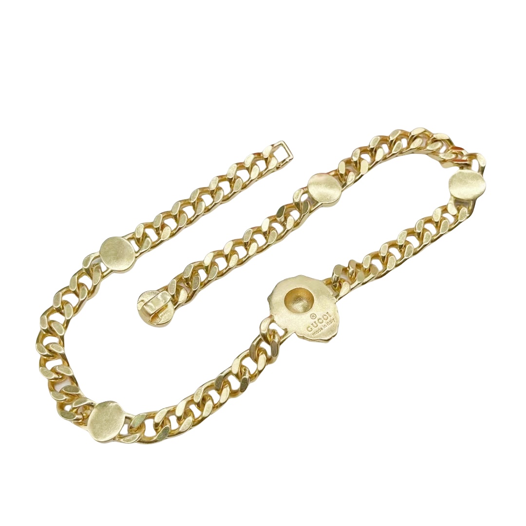 GGN016 GG Metal emerald green gemstone with Tiger's head choker necklace - ccjewelryacc