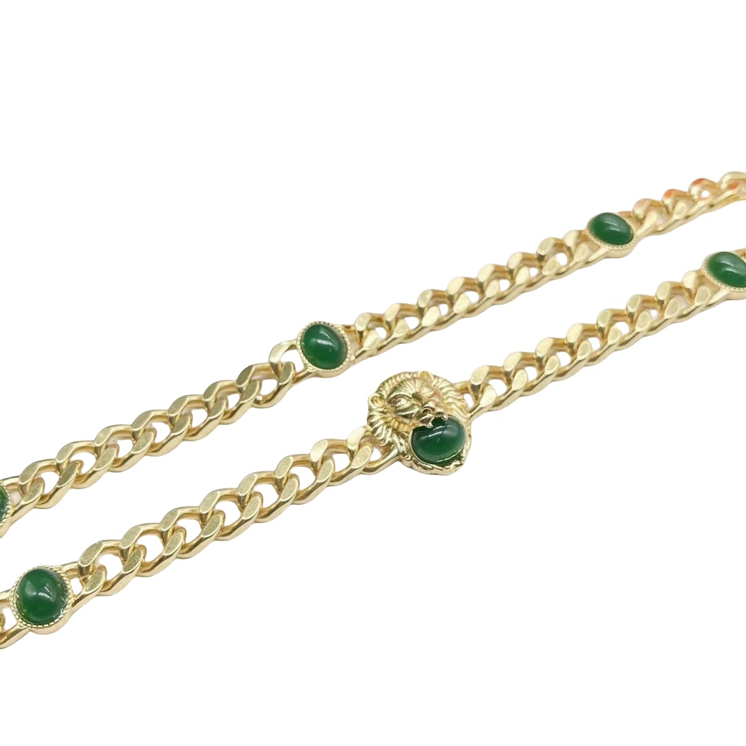 GGN016 GG Metal emerald green gemstone with Tiger's head choker necklace - ccjewelryacc