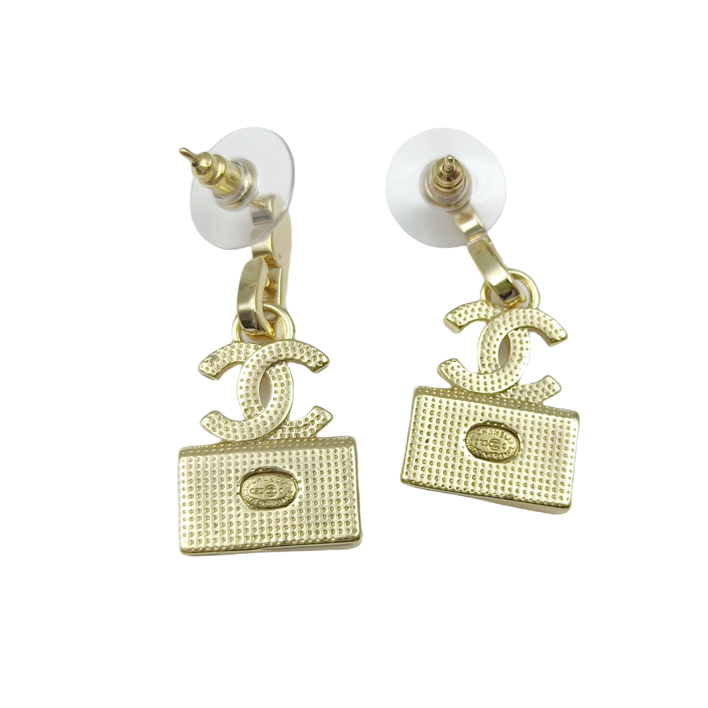 CCE059 Metal gold bag with CC logo earring - ccjewelryacc
