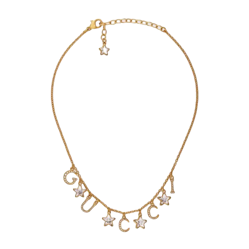GGN018 Crystal Stars charms and G U C C I letter charms choker necklace - ccjewelryacc