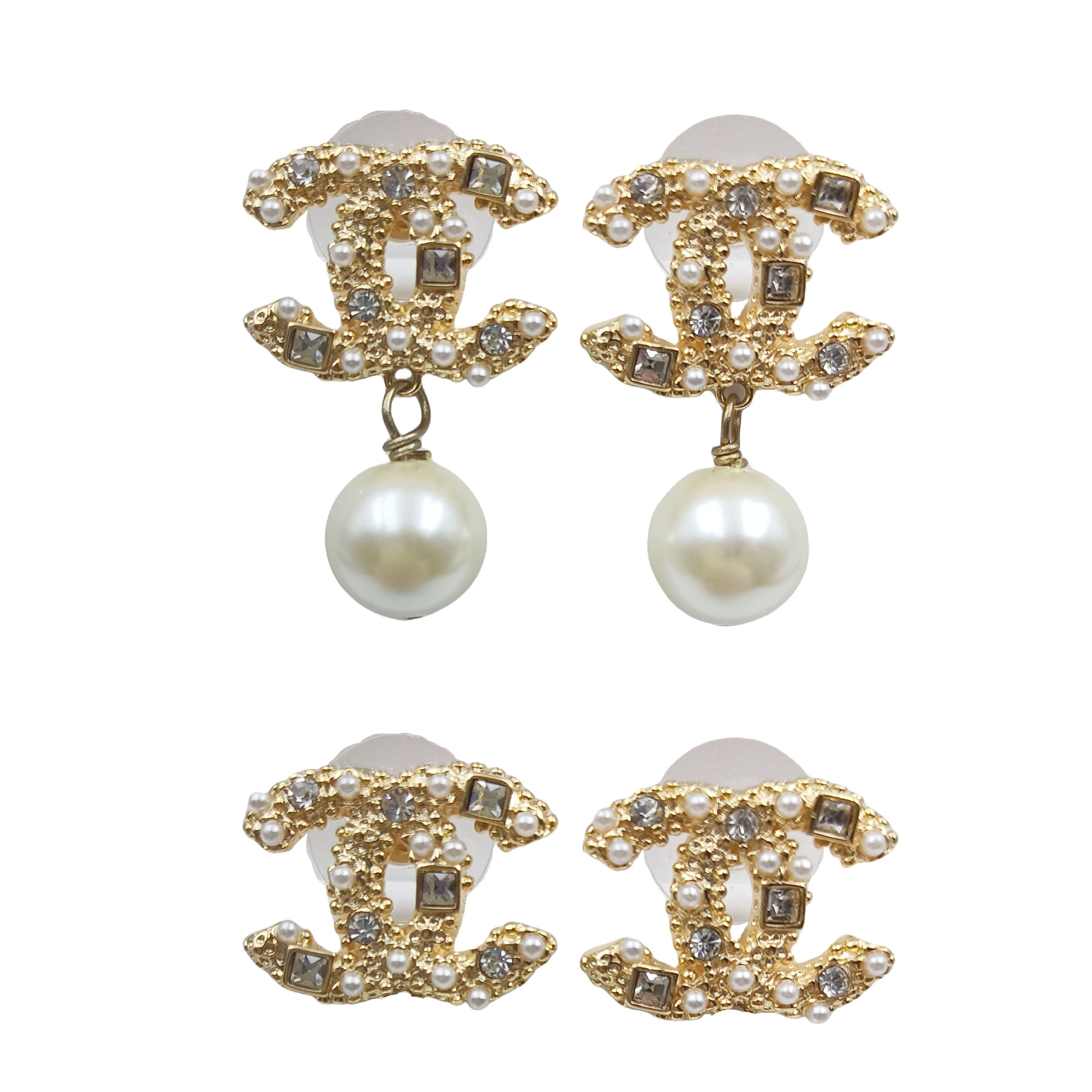 CCE116 Pearl and crystal CC Logo earring - ccjewelryacc