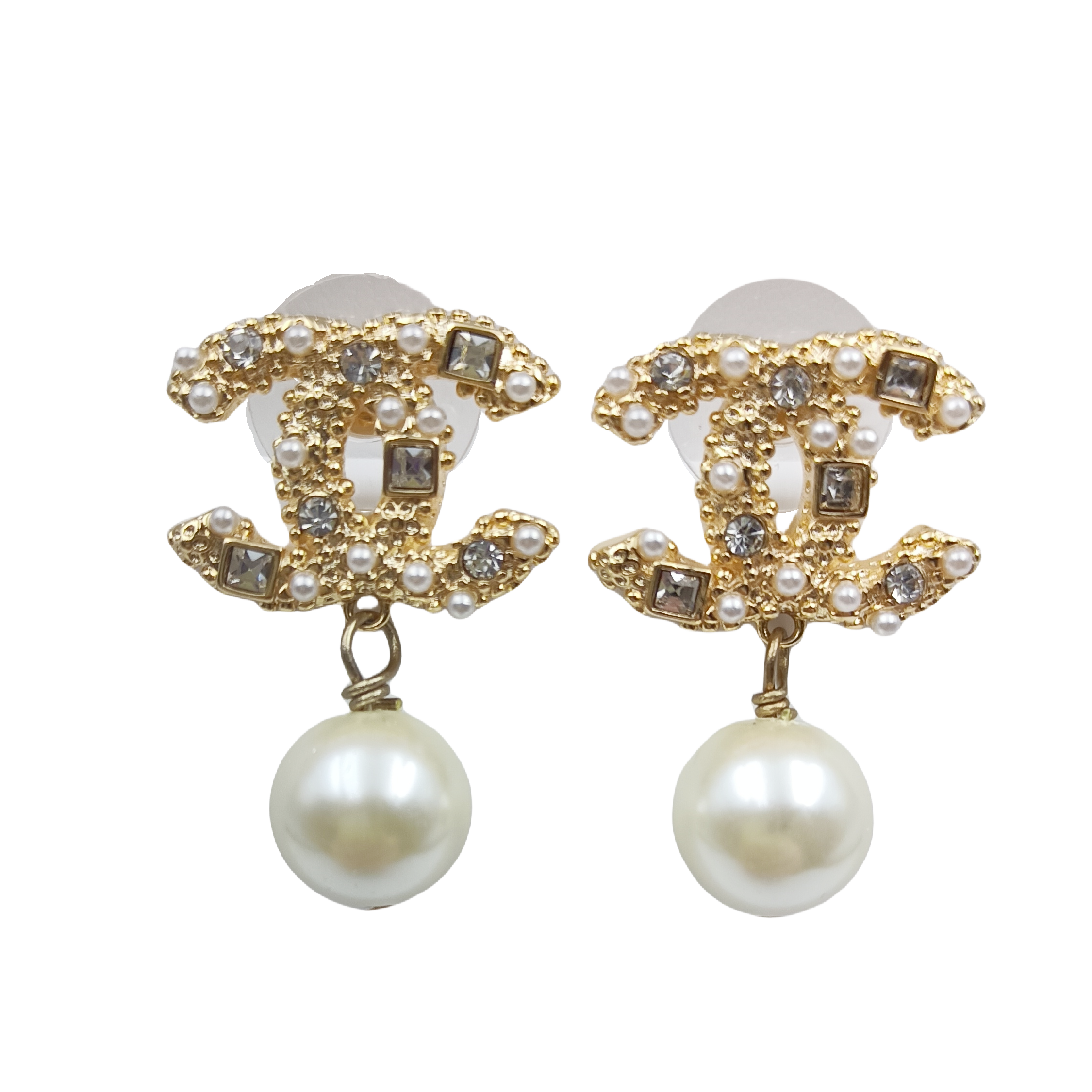 CCE116 Pearl and crystal CC Logo earring - ccjewelryacc