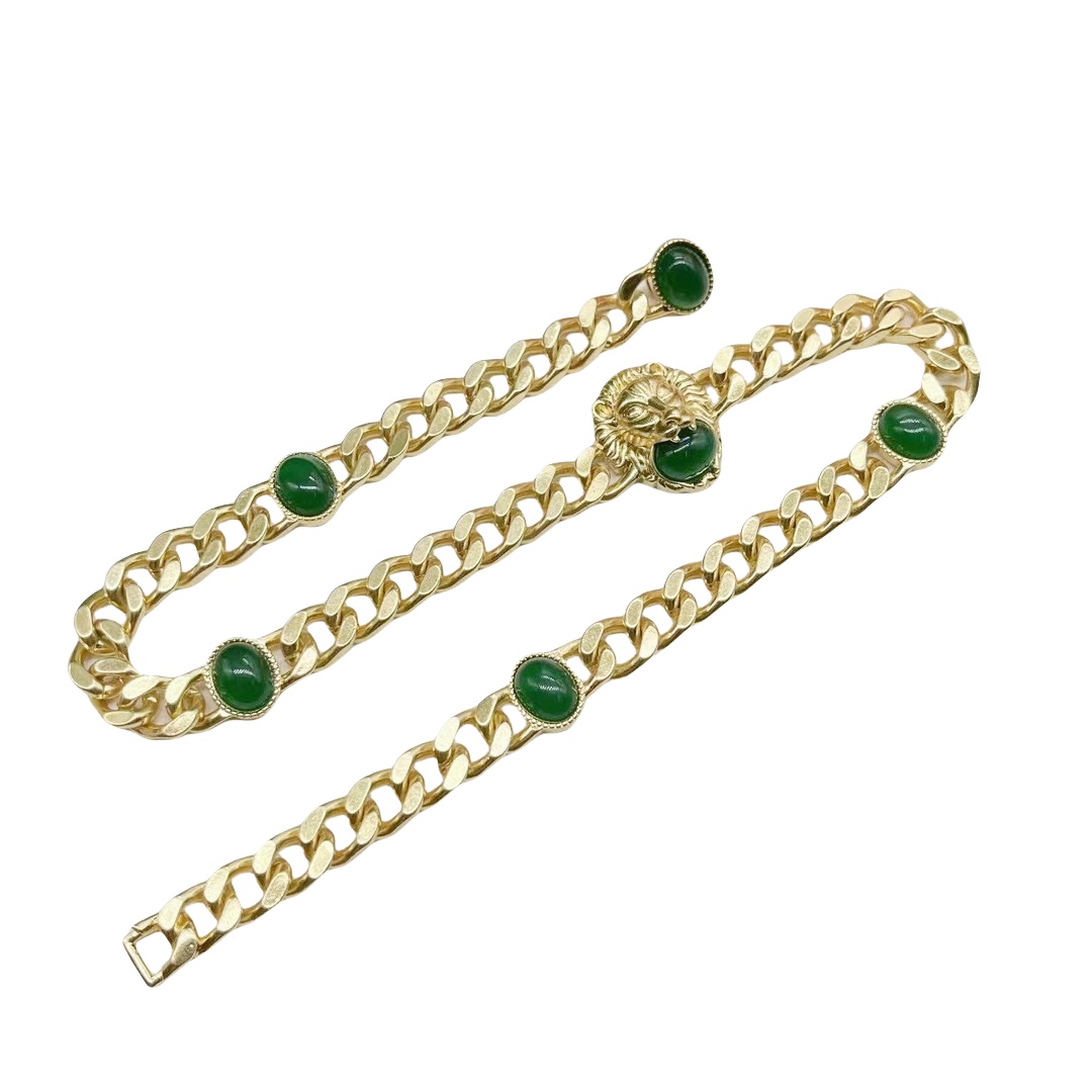 GGN016 GG Metal emerald green gemstone with Tiger's head choker necklace - ccjewelryacc