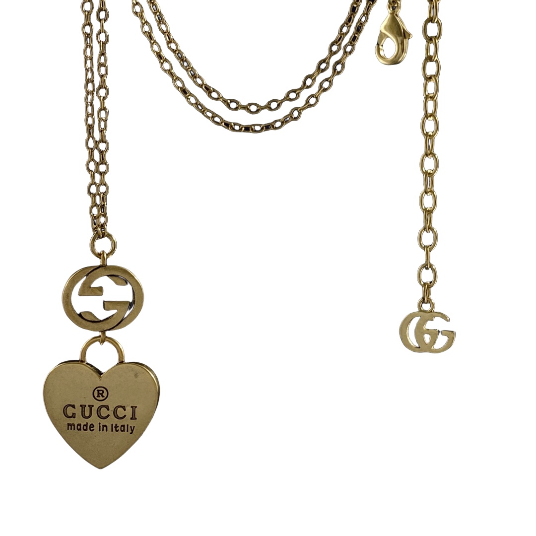 GGN041 Interlocking g with trademark heart pendant necklace - ccfashionjewelry