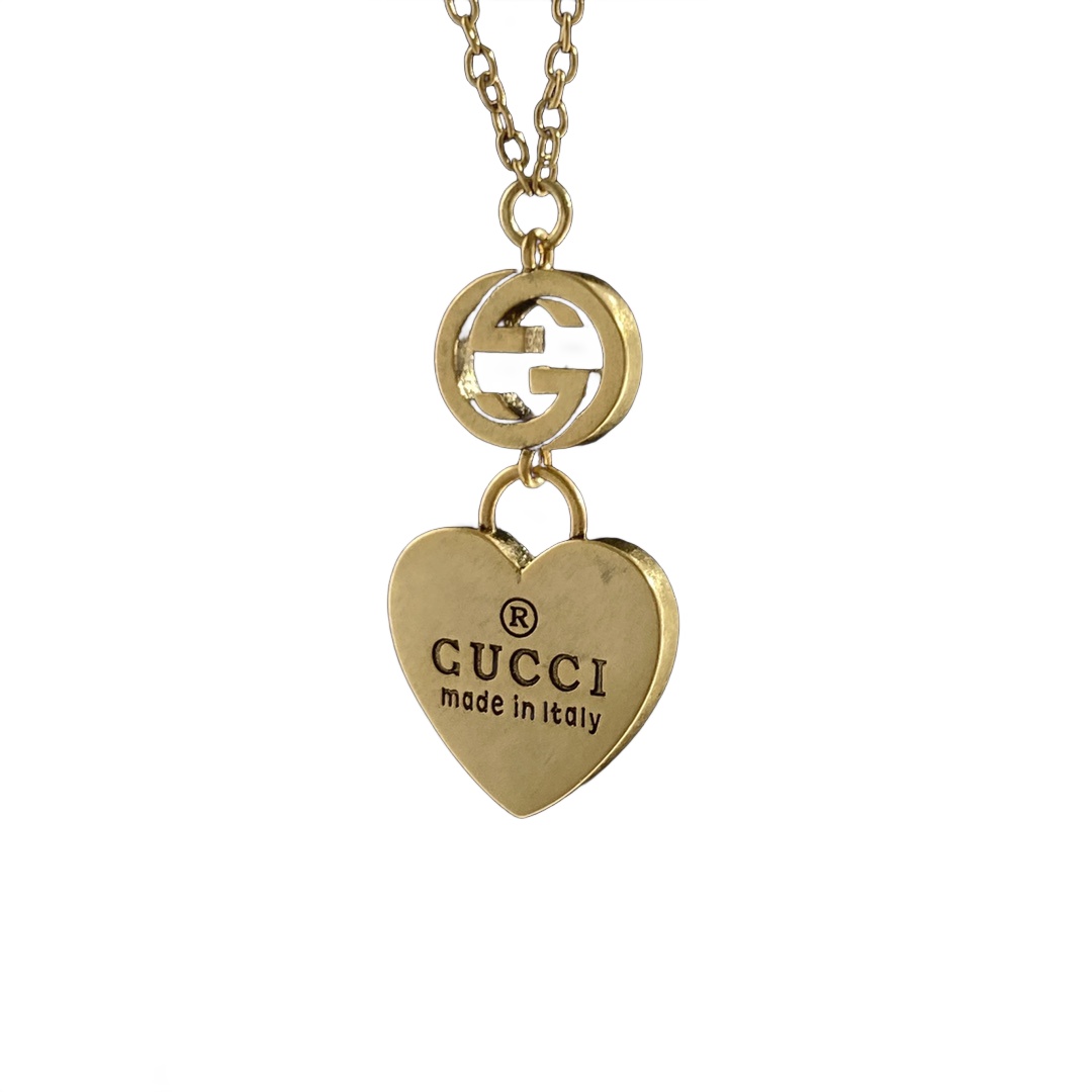 GGN041 Interlocking g with trademark heart pendant necklace - ccjewelryacc