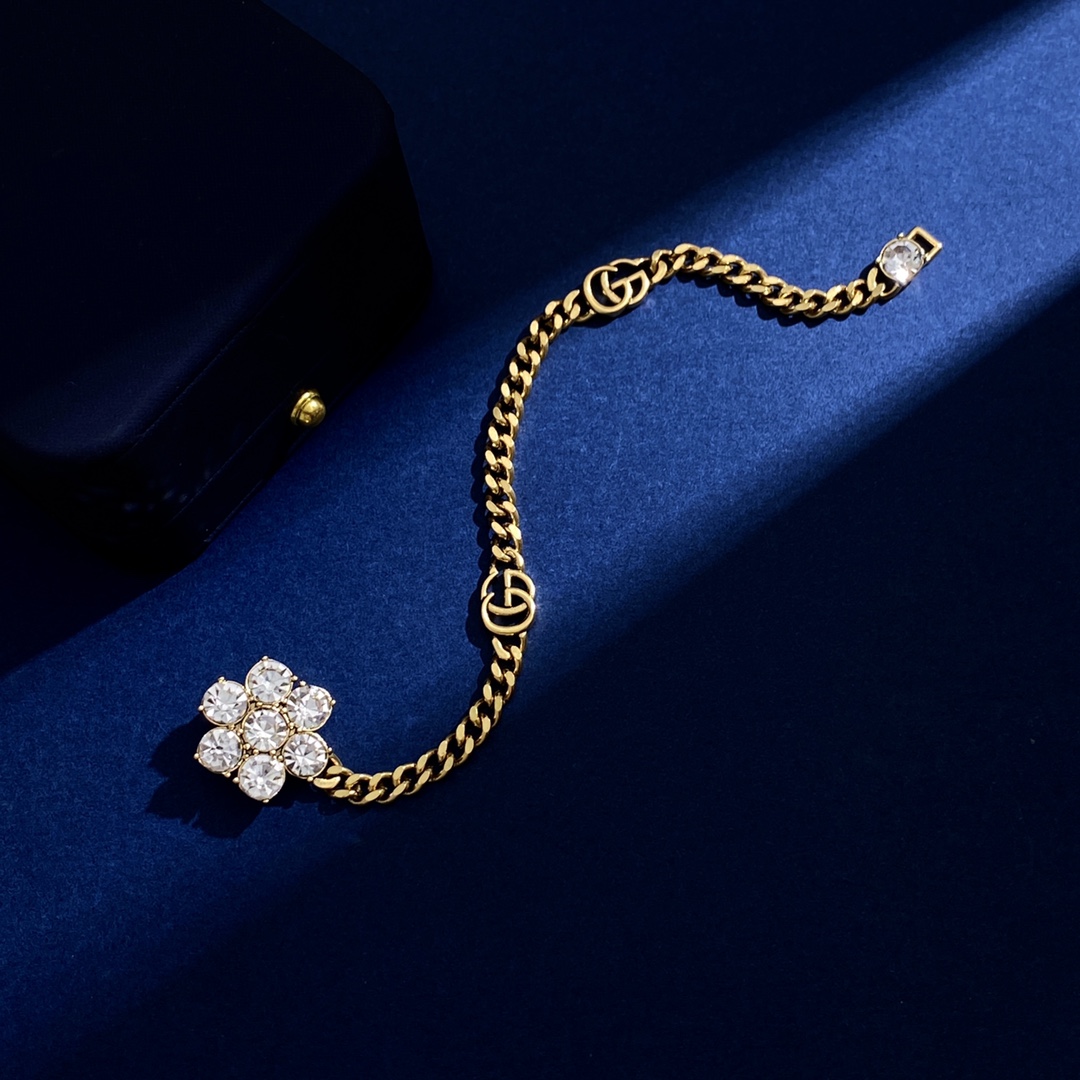 GGN009 Rhinestone GG Logo flower choker necklace bracelet - ccjewelryacc