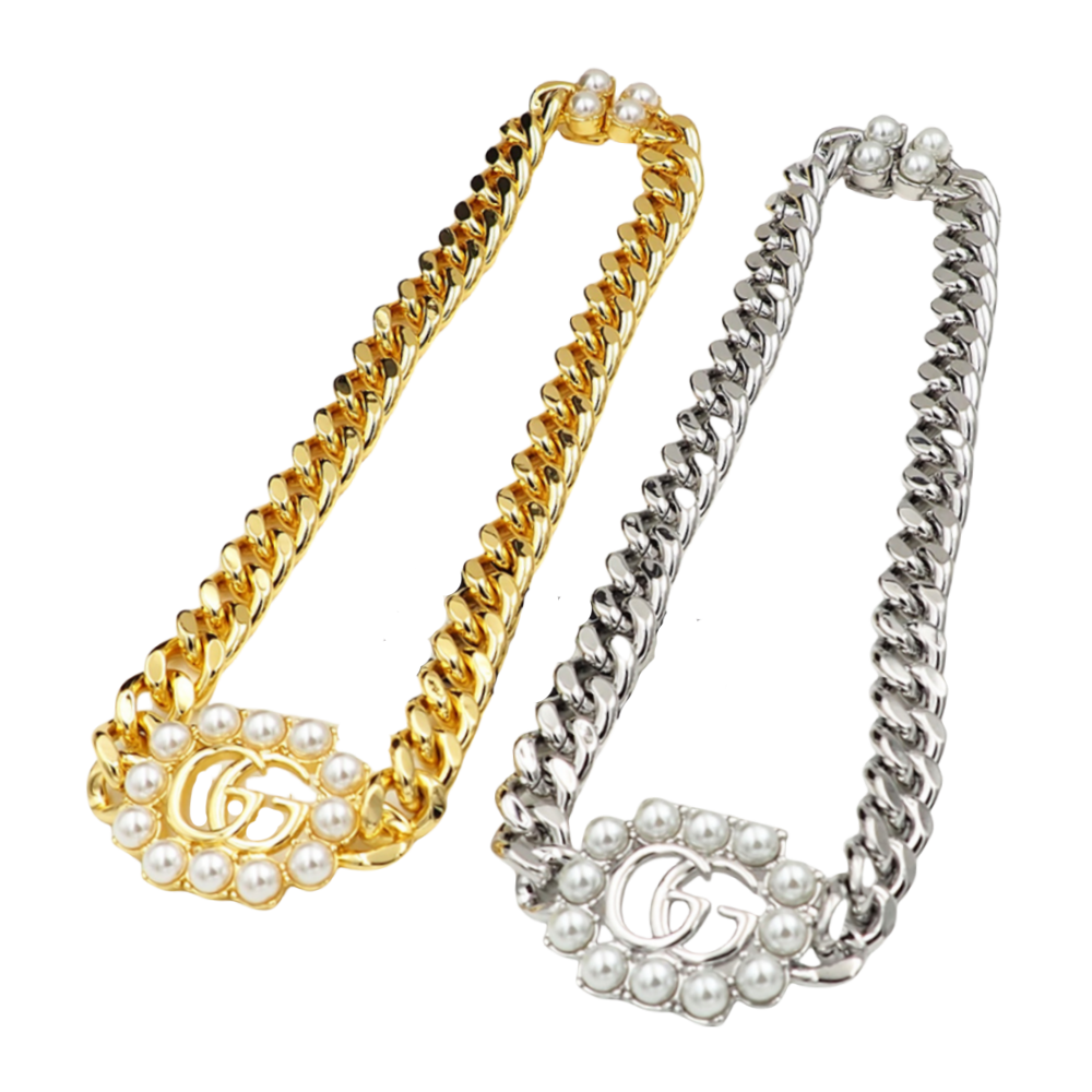 GGN051 Pearl GG logo pendant necklace bracelet earring set - ccjewelryacc