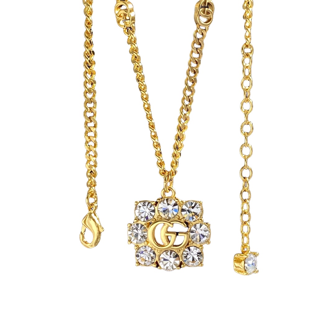 GGN054 GG logo pendant necklace with 8 rhinestone - ccjewelryacc