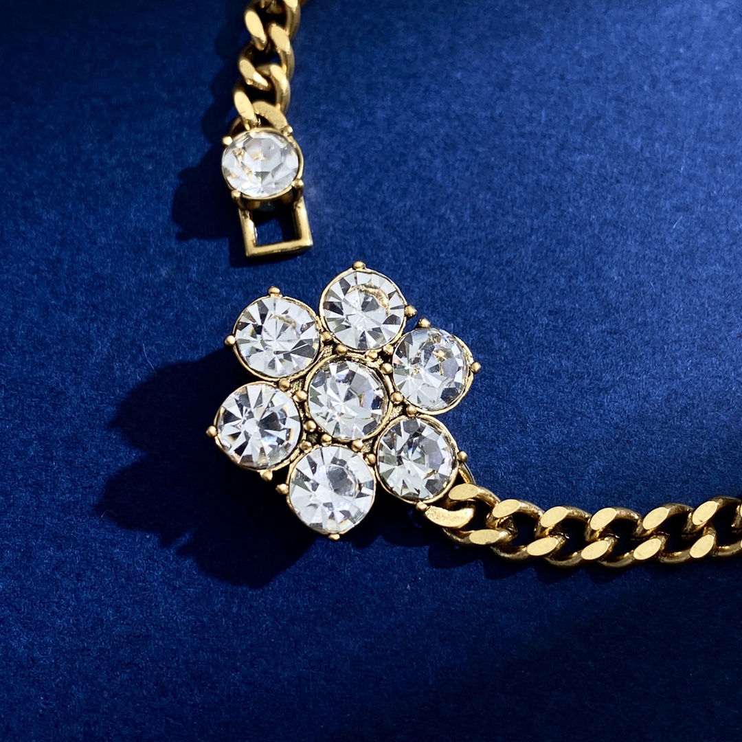 GGN009 Rhinestone GG Logo flower choker necklace bracelet - ccjewelryacc