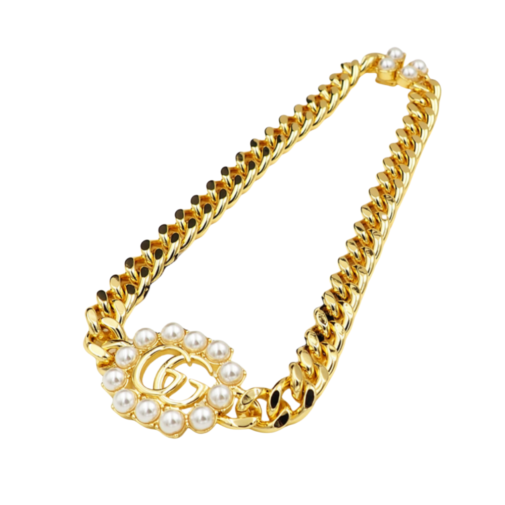 GGN051 Pearl GG logo pendant necklace bracelet earring set - ccjewelryacc