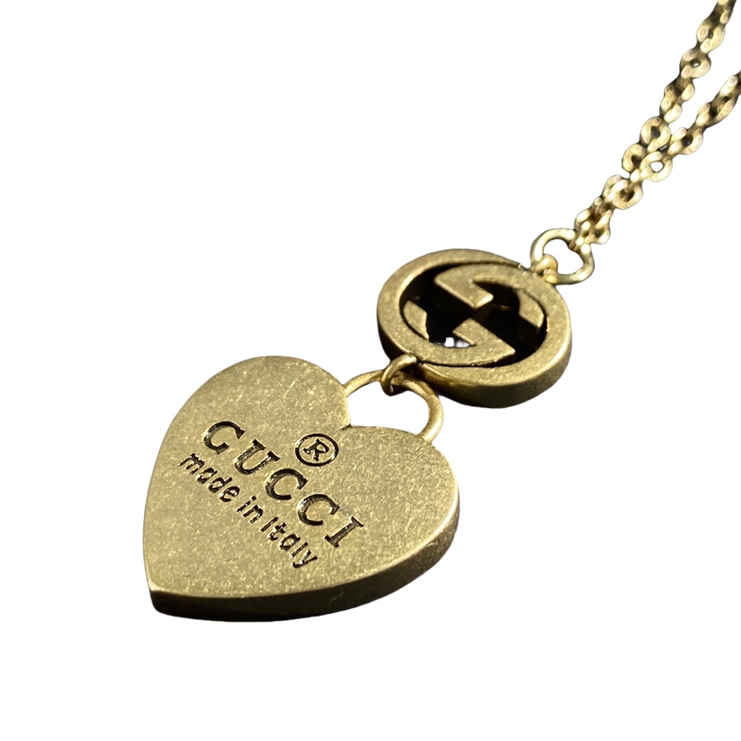 GGN041 Interlocking g with trademark heart pendant necklace - ccjewelryacc